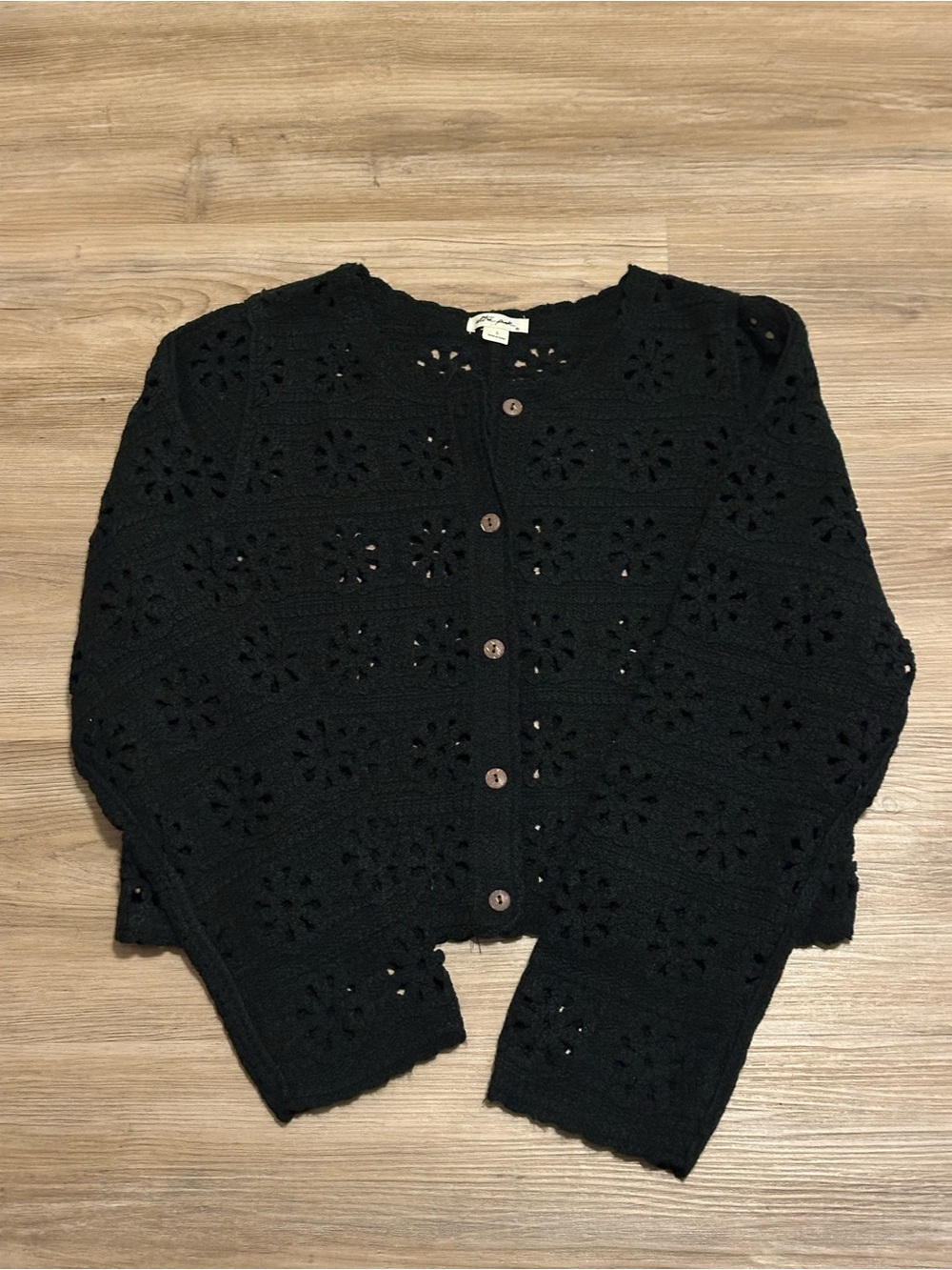 Ultra Pink Black Crochet Button-Front Cardigan